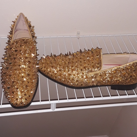 gold spiked loafers mens